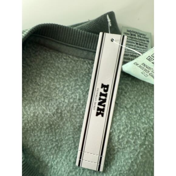 Victoria's Secret PINK Long Sleeve Pullover Fleece Green Crop Sweatshirt Size XL - Picture 9 of 10